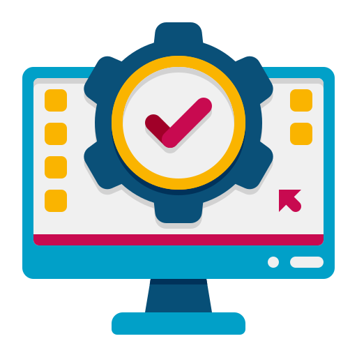 Computer screen with checkmark icon representing Testing and Migration services