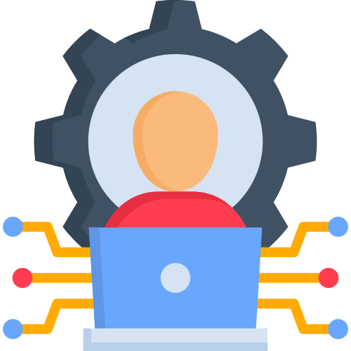 Gear and computer network icon representing Managed IT Services